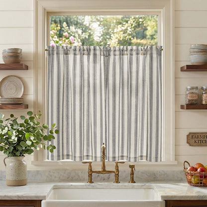 jinchan Linen Striped Tier Curtains for Kitchen Windows Green 26 x 24 inch