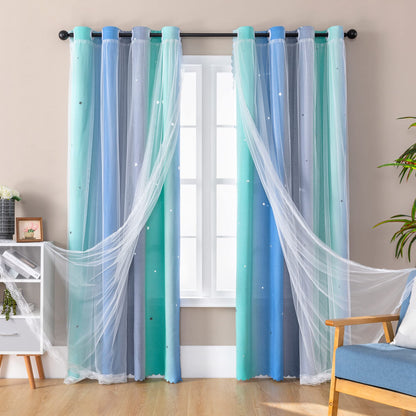 XiDi Curtains for Girls Bedroom Decor, Rainbow Blackout Curtains for Kids/Little Girl Room Decor, Unicorn Wall Decals,Pink Purple Green,63 x 34 inches,1 Panel