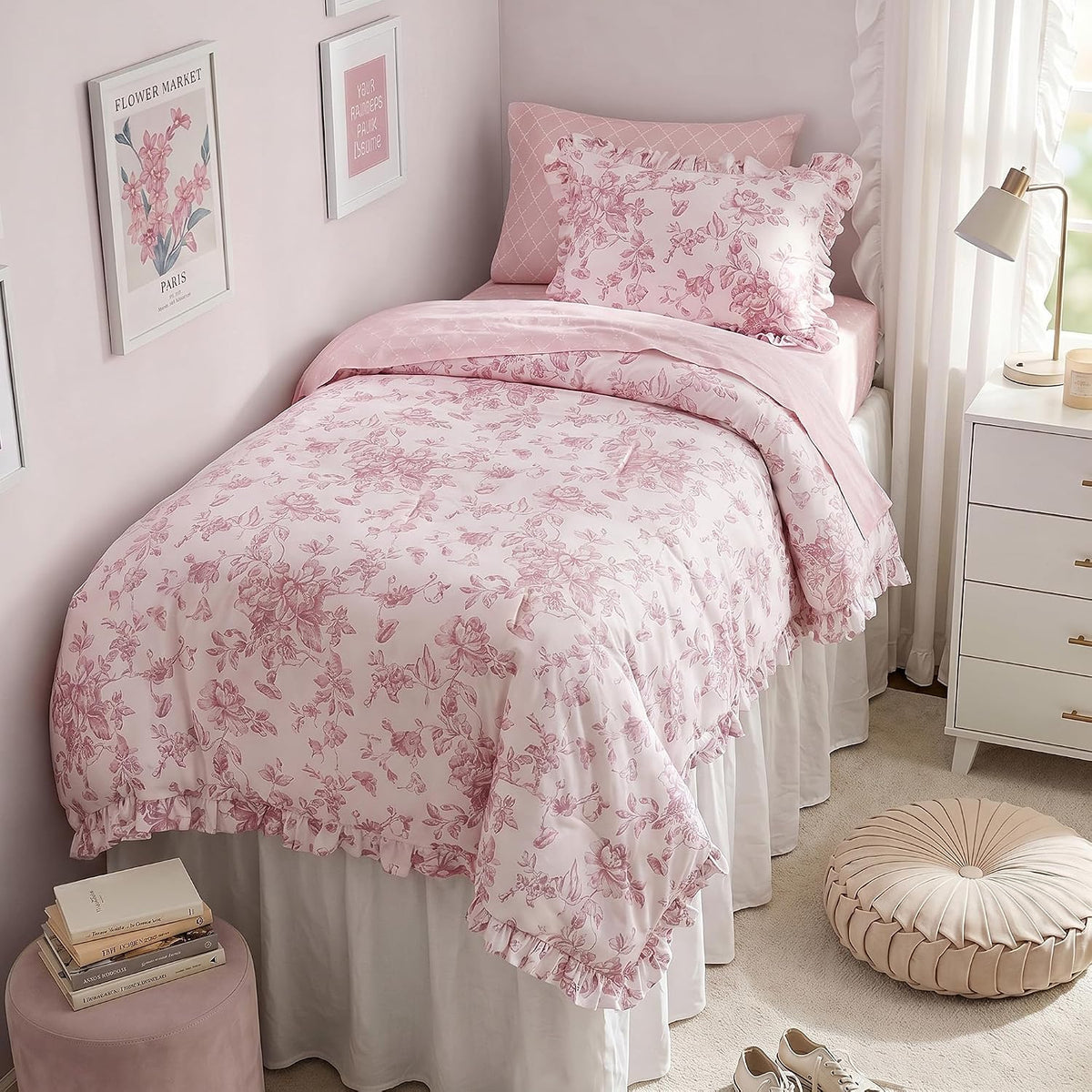 Madison Park Essentials Pink Floral Comforter Set with Sheets Twin XL,5pc