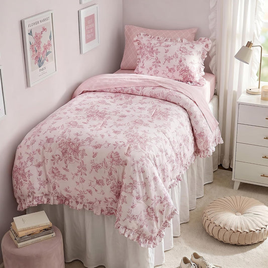 Madison Park Essentials Pink Floral Comforter Set with Sheets Twin XL,5pc