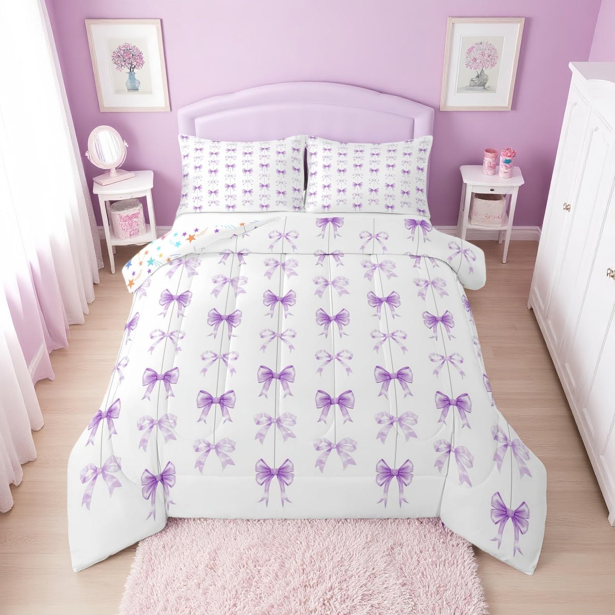 Erosebridal Cute Pink Bow Twin Bedding Set for Girls,Ribbon Bow Knot Comforter Set for Kids Kawaii Room Decor,Princess Bowknot Bed Set Girly Pink Bows Bedding Comforter Sets,1 Pillowcase