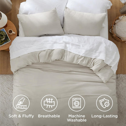 Bedsure King Comforter Set Prewashed Soft Bedding Set 3Pcs Beige 104"x90"