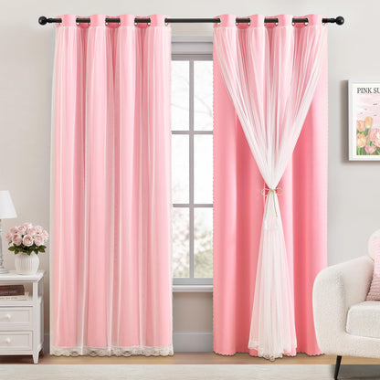 XiDi Blackout Curtains for Girls Bedroom Decor Pink Kids Rainbow Curtains