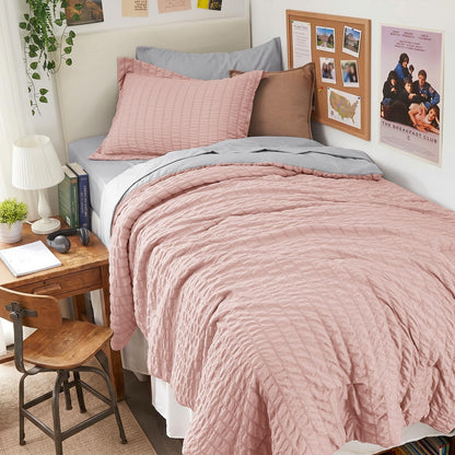 Full Comforter Set - 7PCS Bed in a Bag, Seersucker Bedding Set, Dark Grey