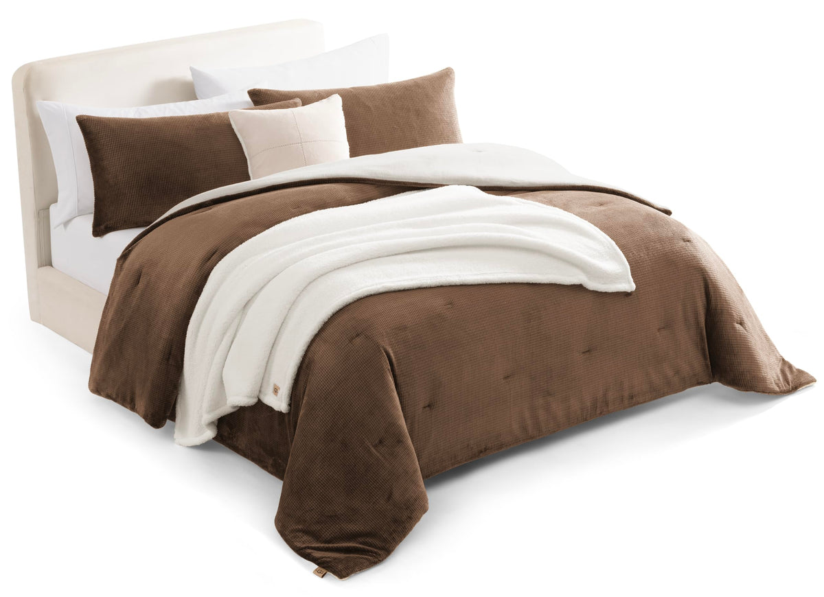 UGG Remina Queen Comforter Set with Throw Blanket & Pillow, 5-Piece, Beige