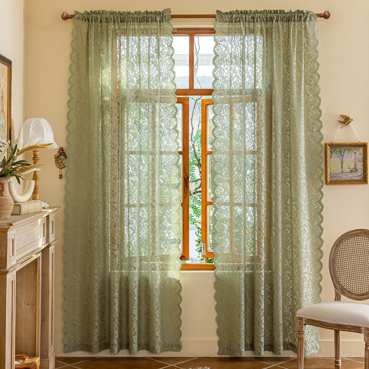 ALIGOGO Short White Lace Kitchen Curtains 36 Length 2 Panels W26 x L36 Inch