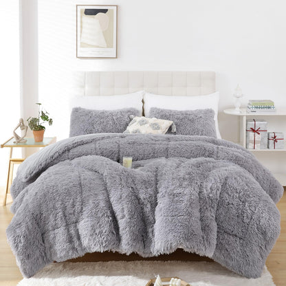 Smoofy Fluffy Queen Comforter Set, Faux Fur Pink Comforter Set 3 Pcs