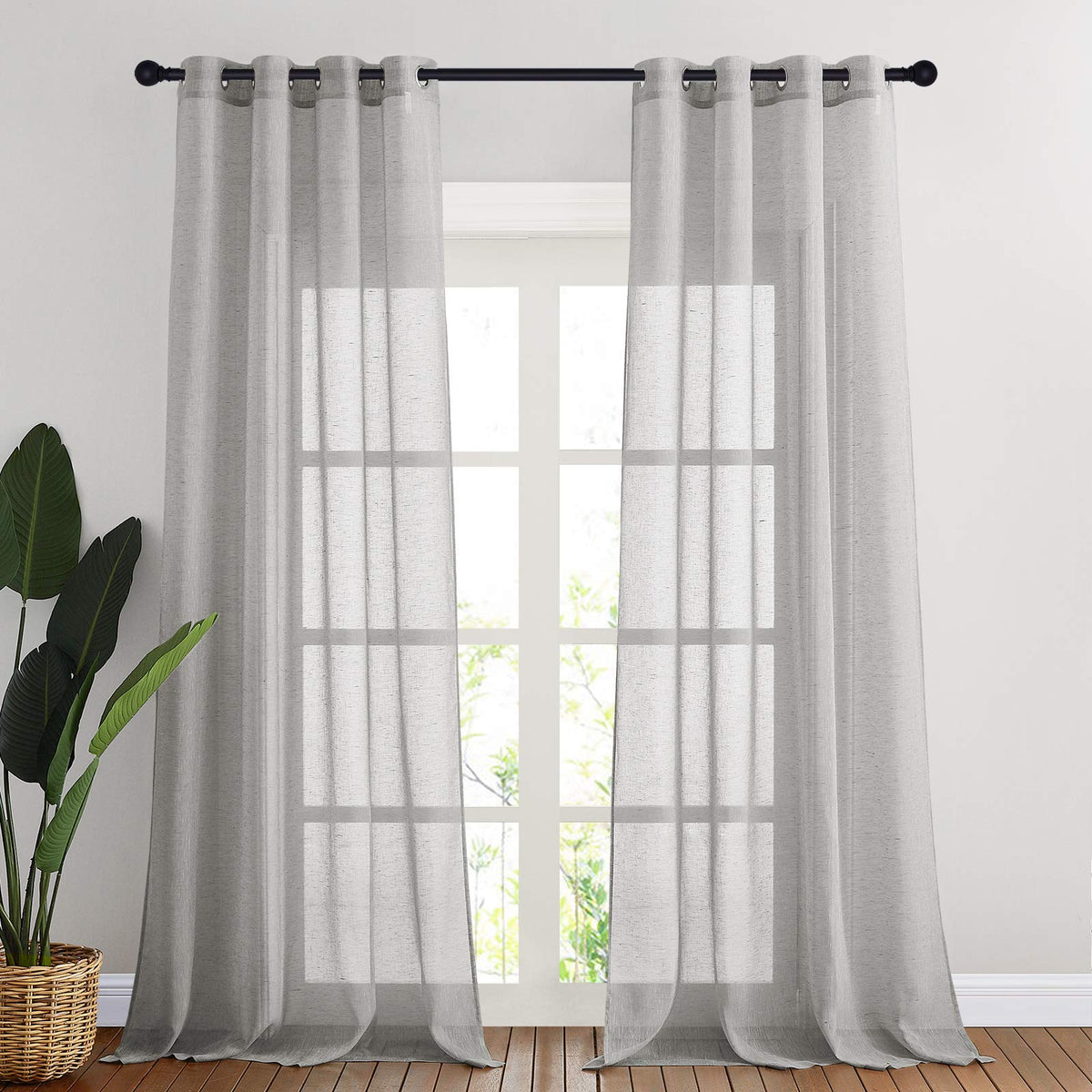 NICETOWN Semi Sheer Linen Ivory Curtains for Bedroom, W52xL84, 2 Panels