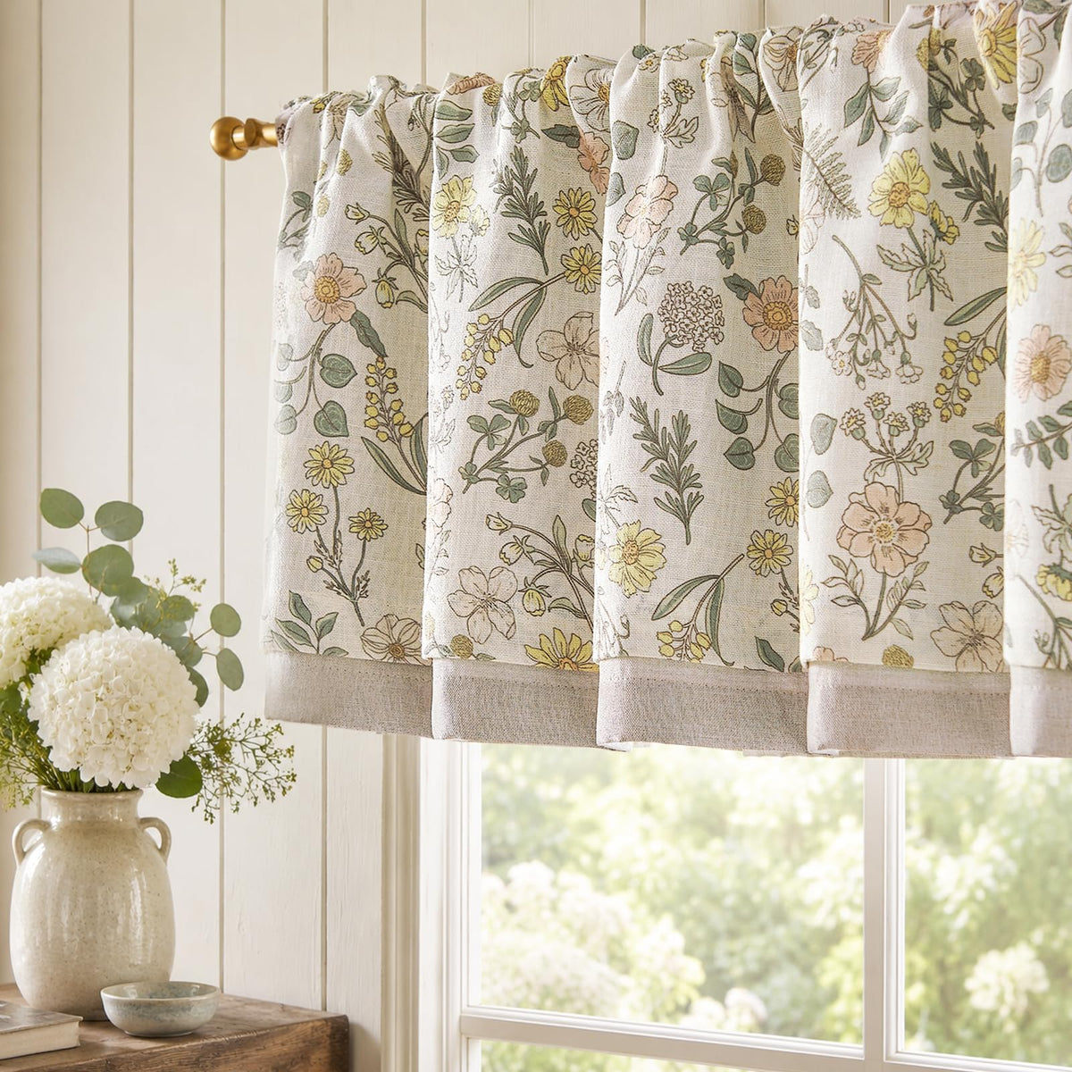 jinchan Linen Valance Curtain Farmhouse 16 Inch 1 Panel Blue on Beige