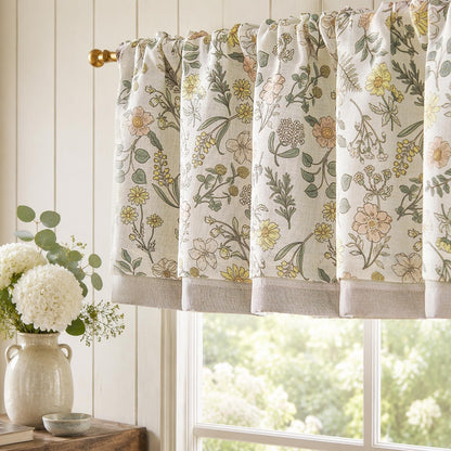 jinchan Linen Valance Curtain Farmhouse 16 Inch 1 Panel Blue on Beige