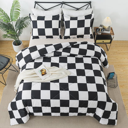 Caressma Black White Checkered Comforter Set, Twin Size Boys Bedding Set
