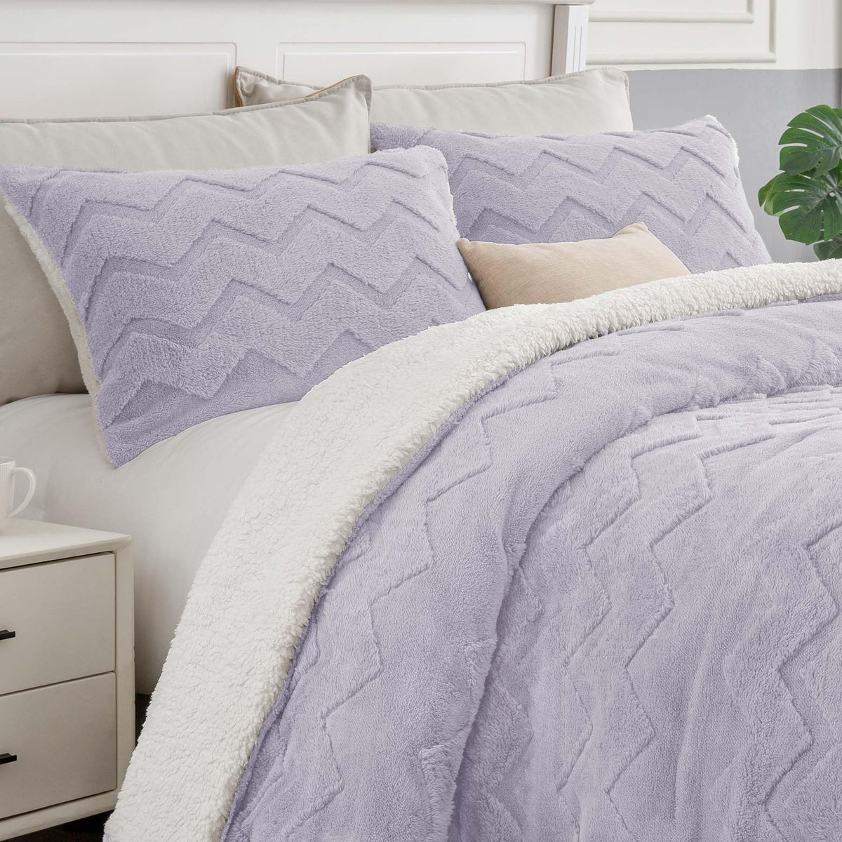 BEDELITE Fluffy Sherpa Queen Comforter Set,Grey