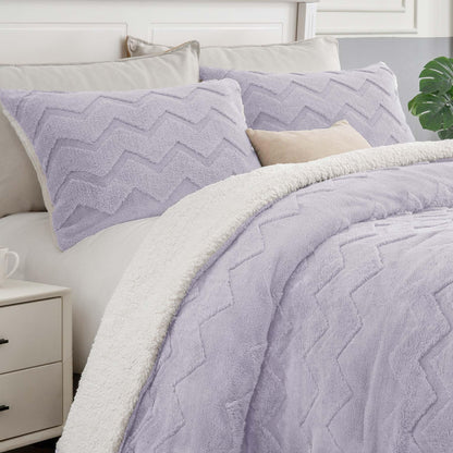 BEDELITE Fluffy Sherpa Queen Comforter Set,Grey