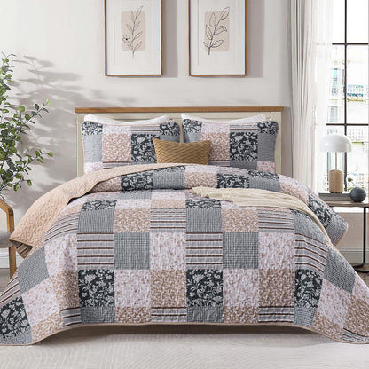 Mybedsoul Boho Quilts Queen Size, Patchwork Floral Bedding Set, Blue