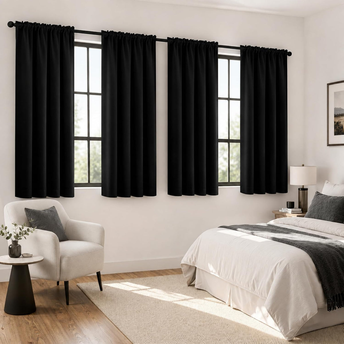 MIULEE Black Blackout Curtains 63 Inch Length for Bedroom Set of 4 Panels