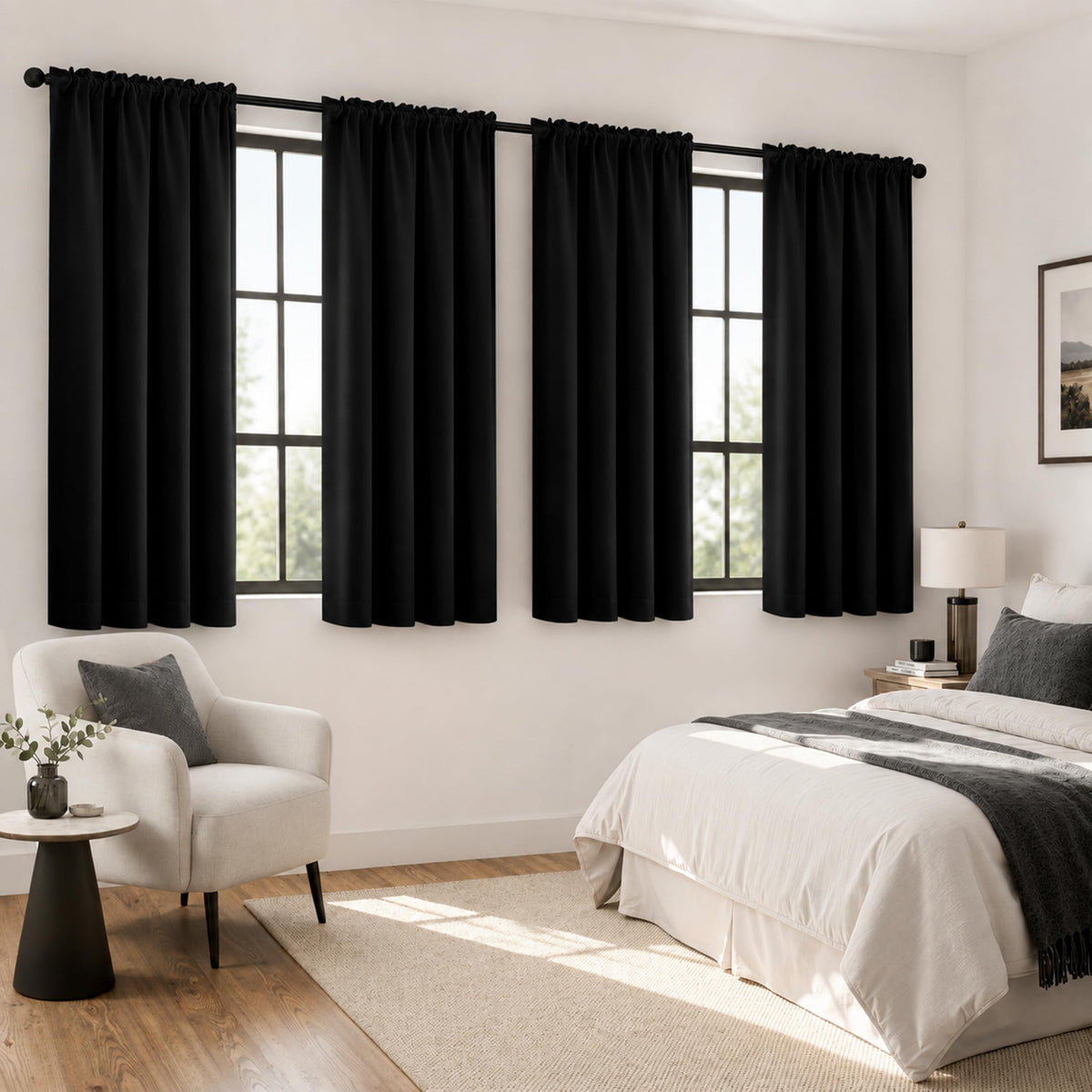 MIULEE Black Blackout Curtains 63 Inch Length for Bedroom Set of 4 Panels
