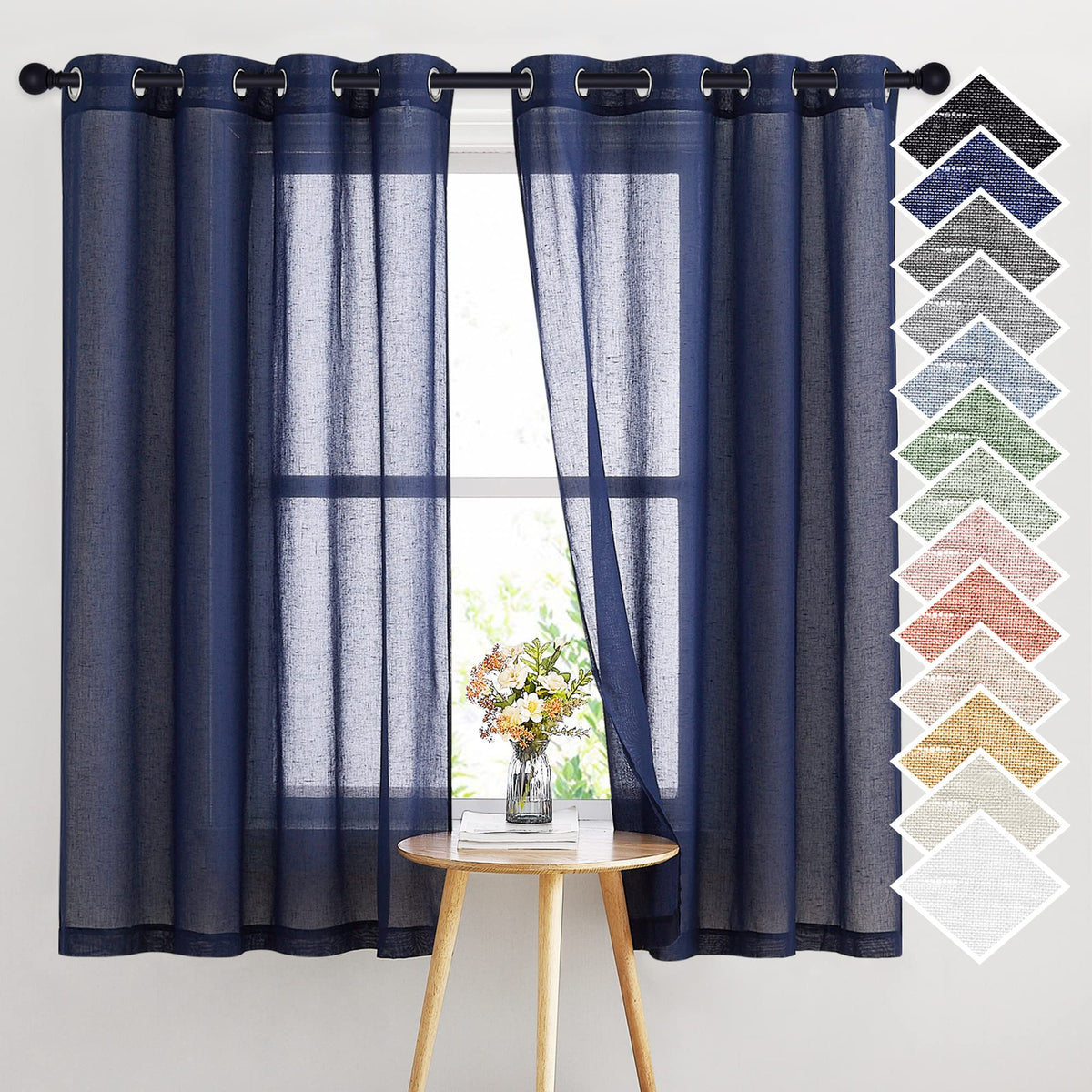 NICETOWN Semi Sheer Linen Ivory Curtains for Bedroom, W52xL84, 2 Panels