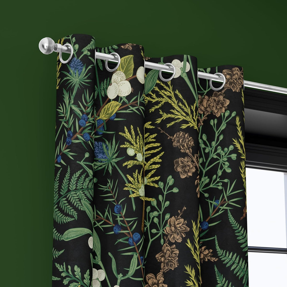 Botanical Green Plant Blackout Curtains 2 Panels 52Wx84L Inch
