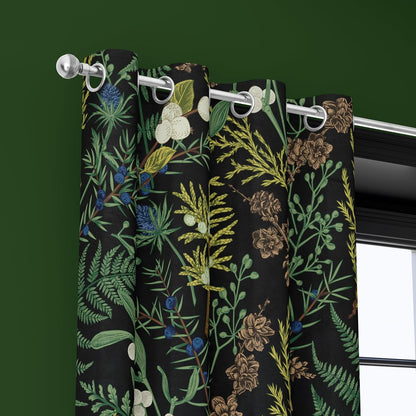 Botanical Green Plant Blackout Curtains 2 Panels 52Wx84L Inch