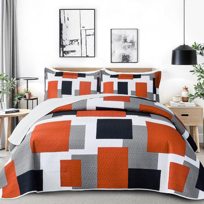 Tyrot 3 Piece Black Grey Quilt Full/Queen Size Black White Gray Bedding Set