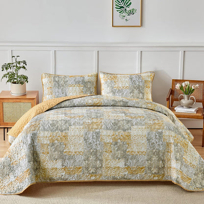 Mybedsoul Boho Quilts Queen Size, Patchwork Floral Bedding Set, Blue