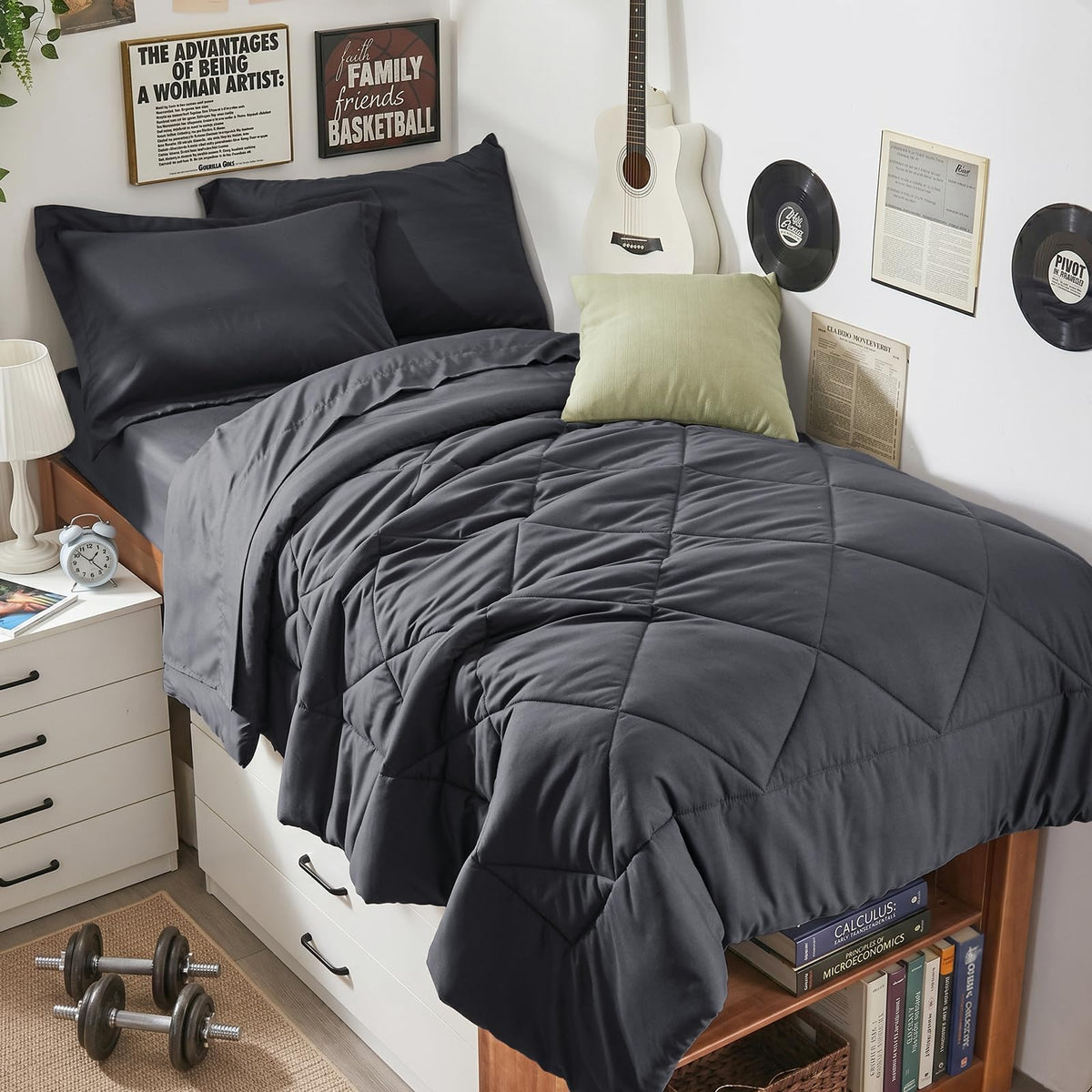 HEVUMYI 7-Piece Full Comforter Set, Dark Grey Bed in a Bag