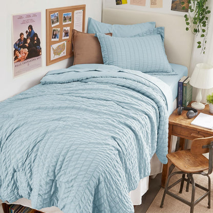 Queen Comforter Set - 7PCS Bed in a Bag, Seersucker Bedding Set, Beige