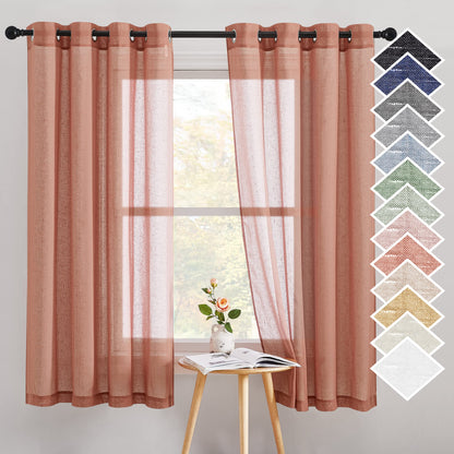 NICETOWN Semi Sheer Linen Ivory Curtains for Bedroom, W52xL84, 2 Panels
