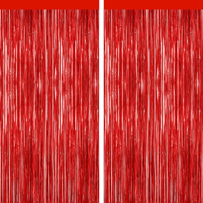GCB 2Pack Black Metallic Tinsel Foil Fringe Curtain, Black Curtain Backdrop