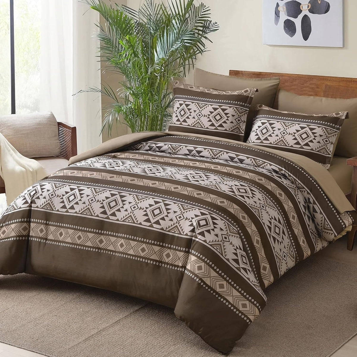 Anibedding Brown Full Size Comforter Set, 7 Pieces Boho Western Bedding Set