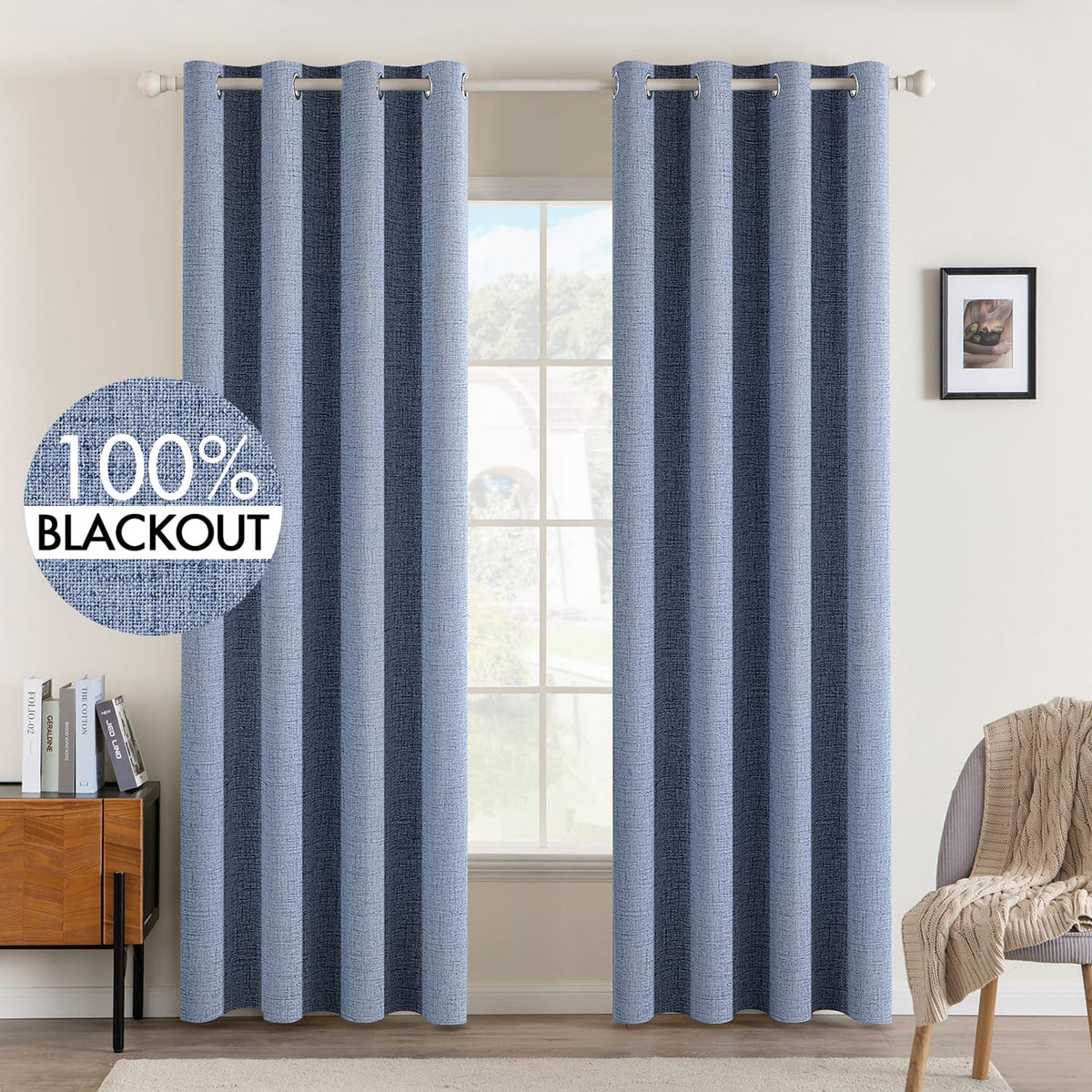 MIULEE 100% Blackout Linen Curtains for Bedroom 52x90 Inches Natural Beige