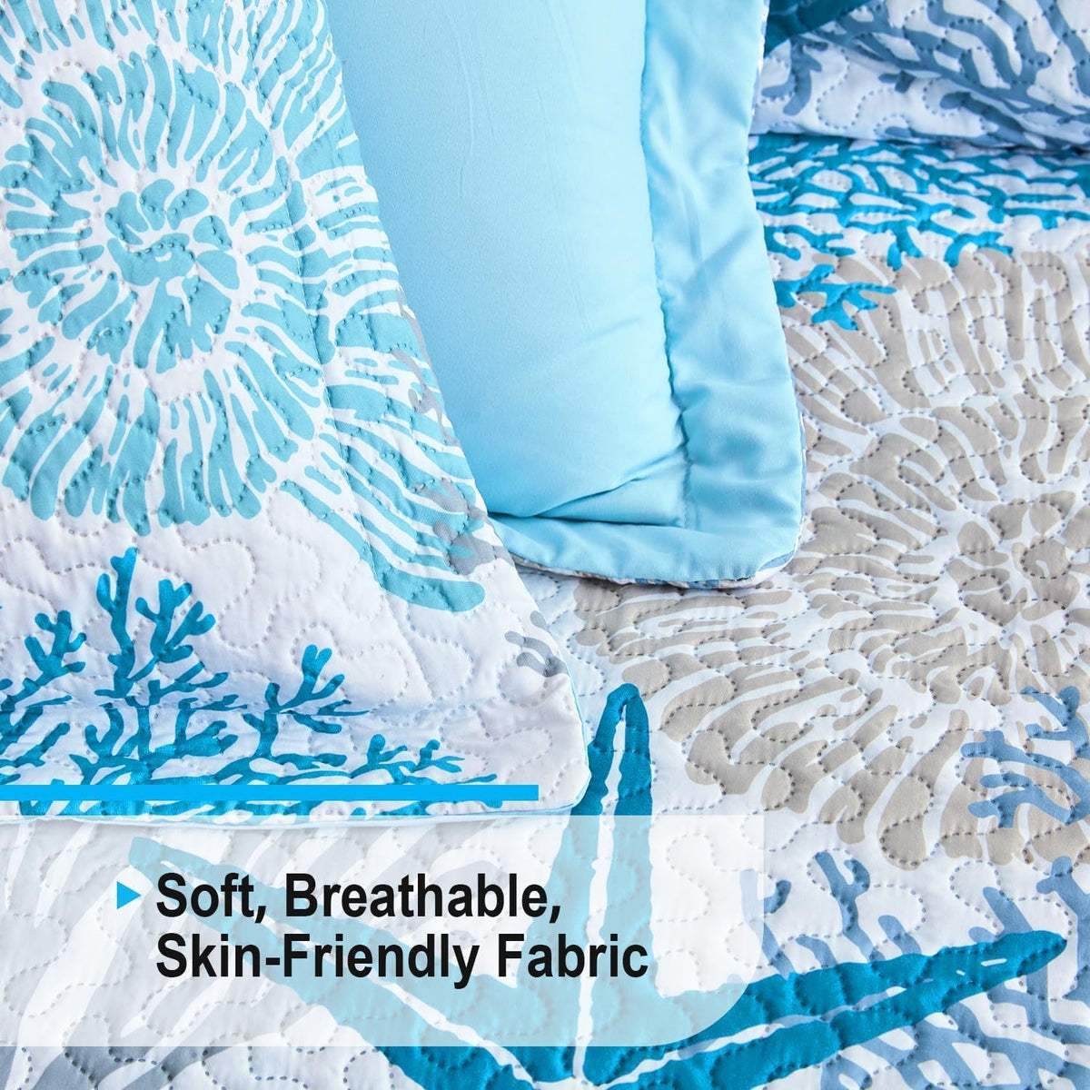 Tritard 3 Piece Coastal Quilt Sets Full/Queen Size Bedding Set, Blue