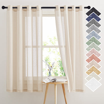 NICETOWN Semi Sheer Linen Ivory Curtains for Bedroom, W52xL84, 2 Panels