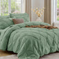 Sasttie Full Size Comforter Set, 7-Piece Bed in a Bag Double, Pintuck Bedding Set for All Season, Includes Comforter, Flat Sheet, Fitted Sheet, Pillowcases and Pillowshams, Beige