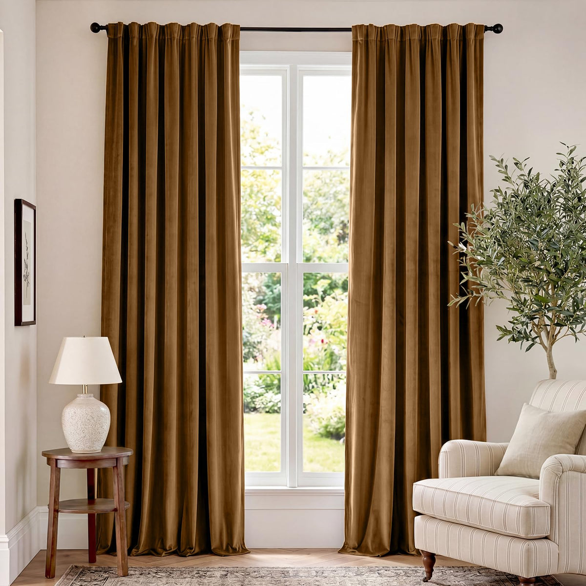 Lazzzy Blackout Curtains Thermal Insulated Curtains Room Window Drapes Super Soft Luxury Curtains for Living Room Bedroom Rod Pocket 2 Panels, 96 Inch Lined | Beige
