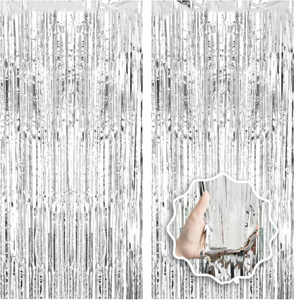 2 Pack Foil Curtain Backdrop Curtains Silver Tinsel Door Streamers Birthday Party Decorations Photo Backdrop Props for Party Graduation Wedding Bachelorette Christmas Baby Shower