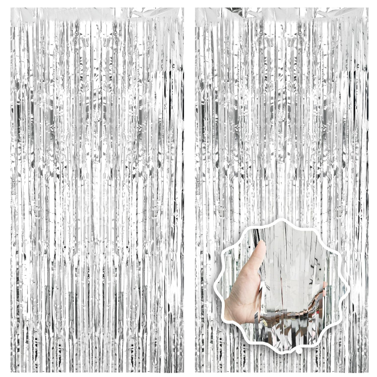 2 Pack Foil Curtain Backdrop Curtains Silver Tinsel Door Streamers Birthday Party Decorations Photo Backdrop Props for Party Graduation Wedding Bachelorette Christmas Baby Shower