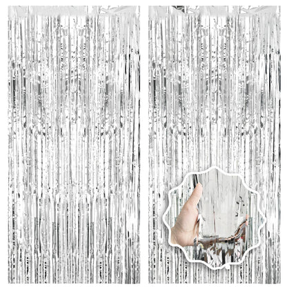 2 Pack Foil Curtain Backdrop Curtains Silver Tinsel Door Streamers Birthday Party Decorations Photo Backdrop Props for Party Graduation Wedding Bachelorette Christmas Baby Shower