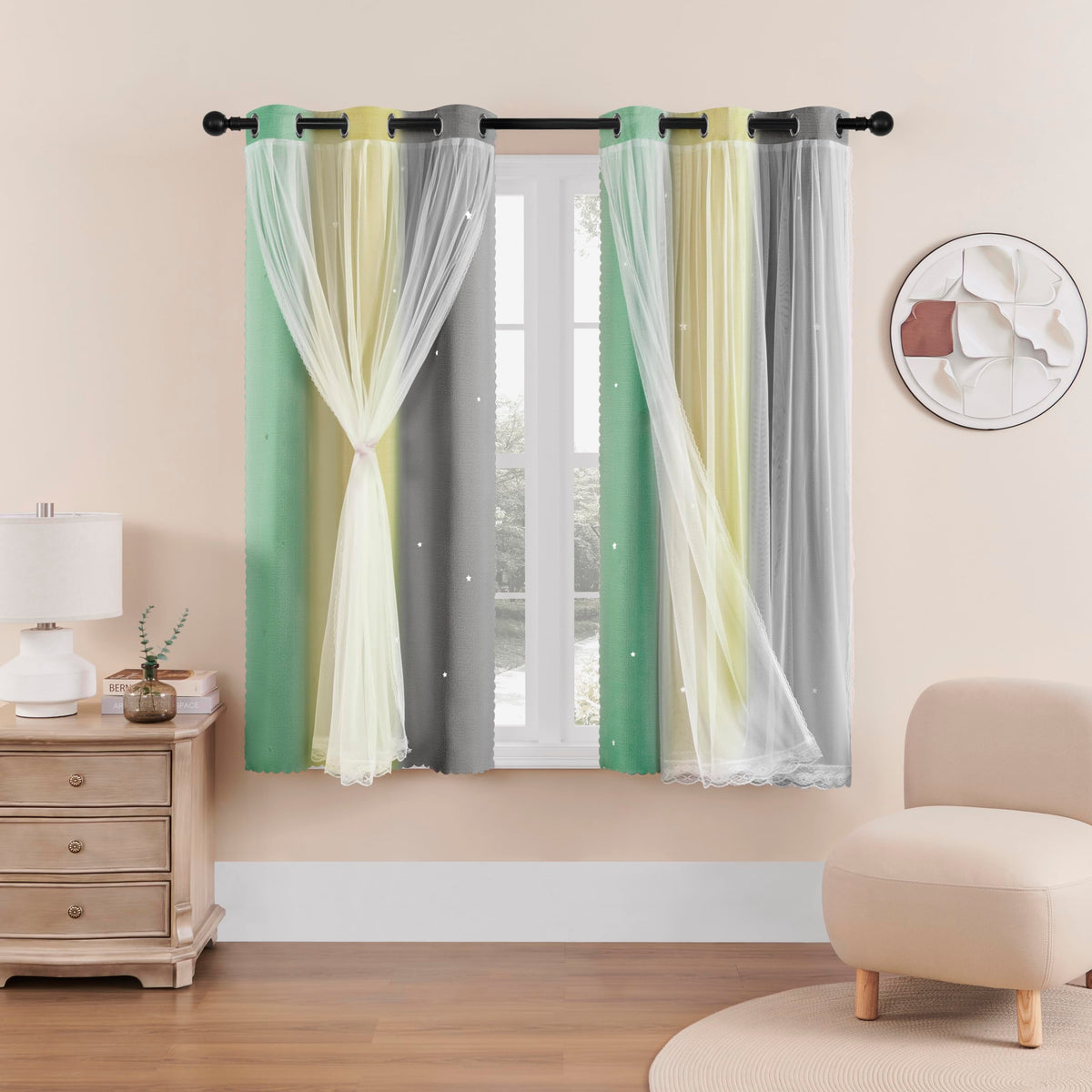 XiDi Curtains for Girls Bedroom Decor, Rainbow Blackout Curtains for Kids/Little Girl Room Decor, Unicorn Wall Decals,Pink Purple Green,63 x 34 inches,1 Panel