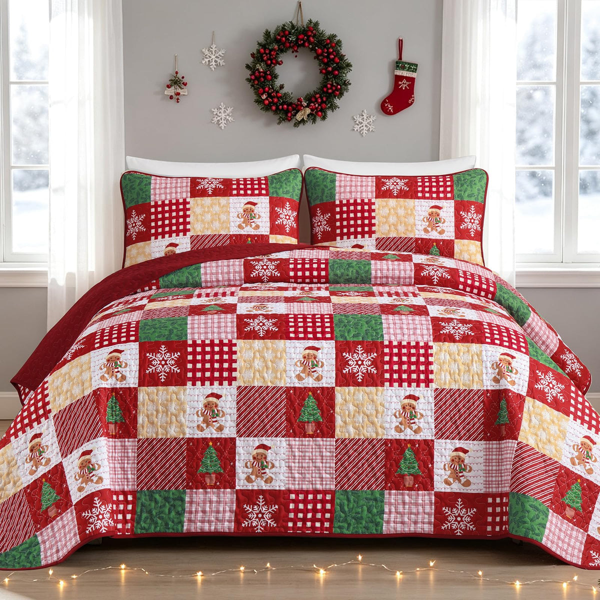 Mybedsoul Boho Quilts Queen Size, Patchwork Floral Bedding Set, Blue