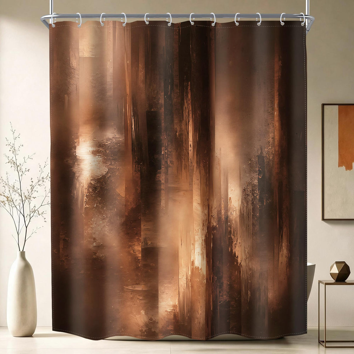 Rustic Brown Striped Shower Curtain Abstract Ombre Vintage Modern Masculine