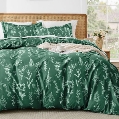 MUXHOMO Duvet Cover King Size, 3-Piece Floral Grey-Blue Bedding Set