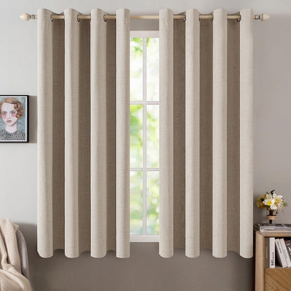 MIULEE 100% Blackout Linen Curtains for Bedroom 52x90 Inches Natural Beige