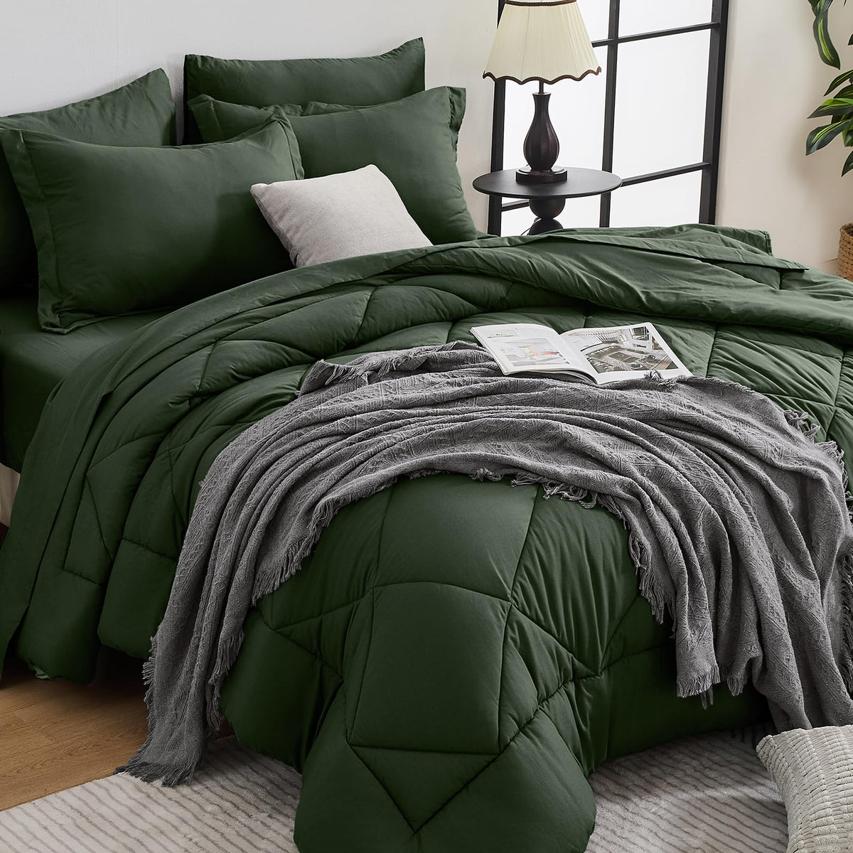 HEVUMYI 7-Piece Full Comforter Set, Dark Grey Bed in a Bag