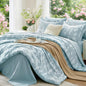 MUXHOMO Queen Comforter Set, 7-Piece Floral Bed in a Bag, Sage Green