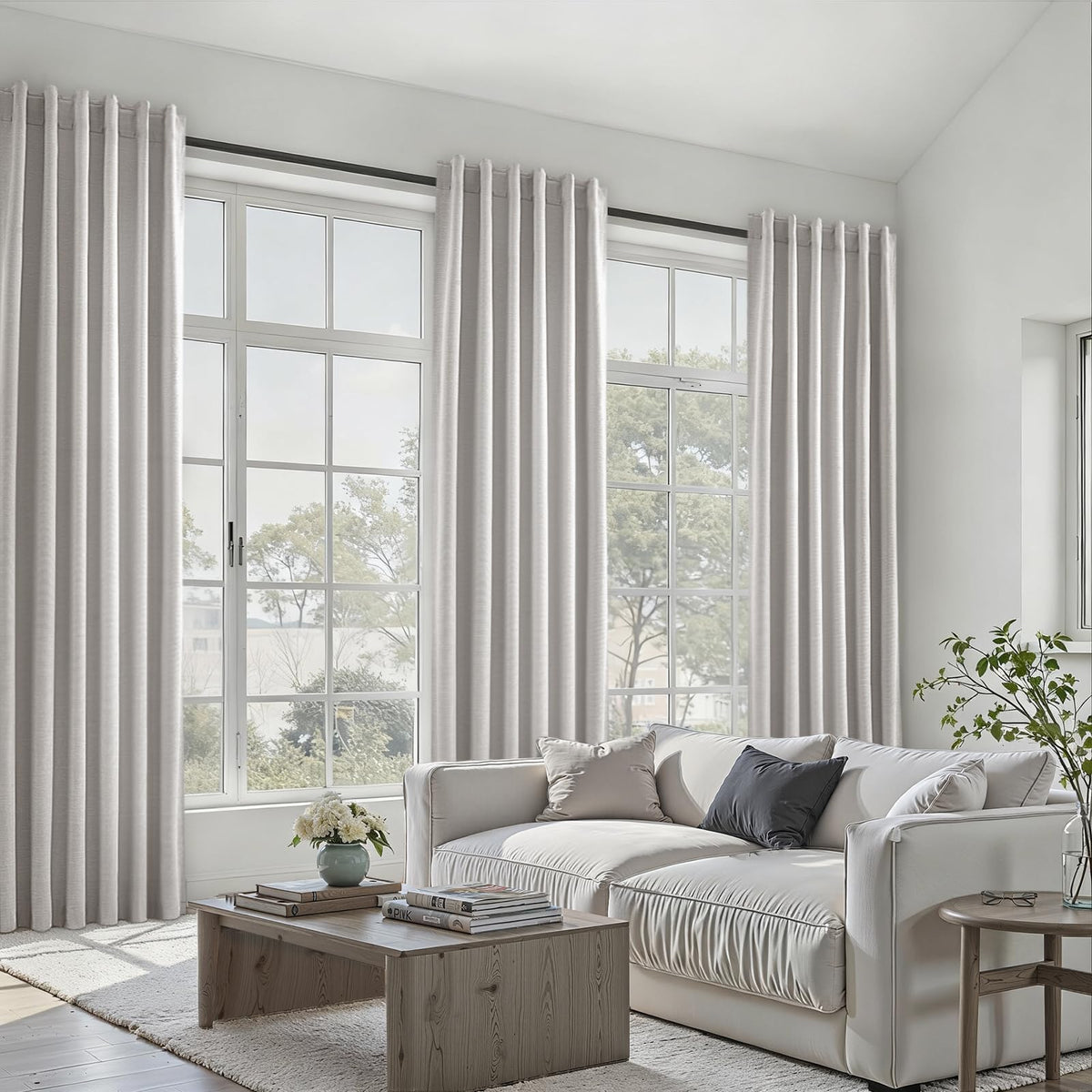 Topfinel Cream Linen Blackout Curtains 84 Inch Long for Bedroom Living Room, Ivory Pinch Pleat Back Tab Full Blackout Drapes Farmhouse Boho Curtains for Window, White Neutral Curtains 52" X 84" 7 FT