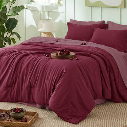 Bedsure Blue Bedding Set Queen Bed in a Bag Contrasting Bed 7 Pieces