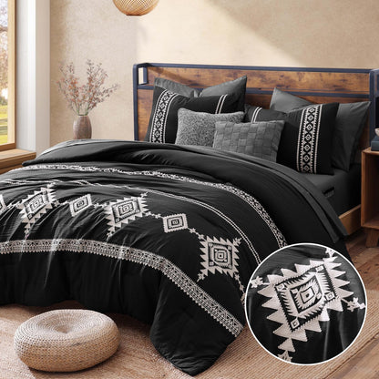 MaiRêve Embroidery Queen Comforter Set 7 Pieces Burnt Orange Bed in a Bag