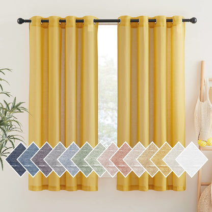 NICETOWN Semi Sheer Linen Ivory Curtains for Bedroom, W52xL84, 2 Panels