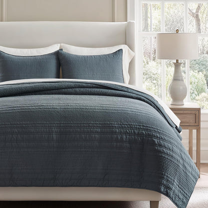 EVERGRACEHOME 100% Cotton Modern Lines Quilt Set King Size, Stone Taupe